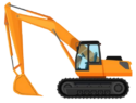 Icon of an orange excavator with a 25-foot arm, illustrating its use in deep excavation and construction projects.