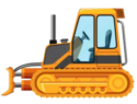 Illustration of a yellow bulldozer machine, illustrating its use in construction for pushing and leveling materials.